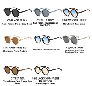 Grille détaillée présentant plusieurs lunettes de soleil ovales rétro en couleurs