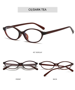 Detailed views of vintage small oval eyeglasses frames in dark tea color C6 finish