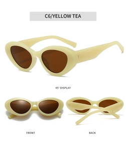 Dettagli degli occhiali da sole retrò cat-eye giallo tè visti da fronte e retro