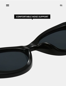 Dettaglio del nasello ergonomico sugli occhiali da sole cat-eye neri per il comfort