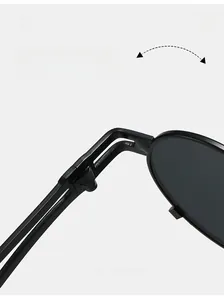 Detail of durable texture hinge on vintage round black sunglasses for women