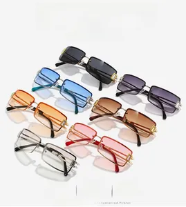 Grille détaillée de lunettes de soleil sans monture Y2K en sept couleurs dégradées