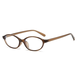 Retro small oval dark brown translucent eyeglasses frame with thin temples for women