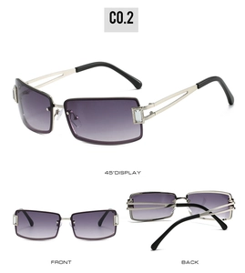 Détails de lunettes de soleil Y2K sans monture, verres dégradés violets et monture argent