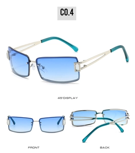 Vues détaillées des lunettes de soleil Y2K sans monture avec verres dégradés bleus