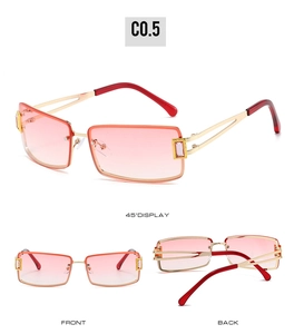 Détails de lunettes de soleil carrées sans monture avec verres dégradés roses et or