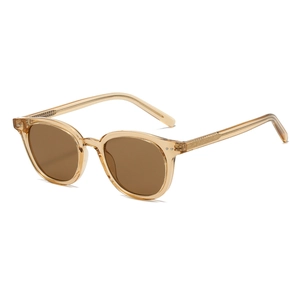 Retro round champagne gold sunglasses with brown lenses and metal pin reinforcement