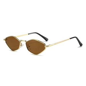 Schicke polygonale Gold-Metall-Sonnenbrille mit braunen Gläsern und Retro-Rahmen
