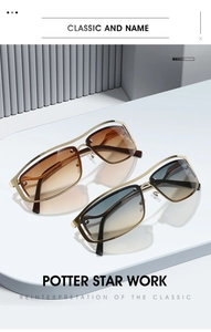 Close-up of semi-rimless metal sunglasses with gradient lenses and hollow frame design
