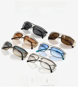 Collection of Y2K half-frame metal sunglasses in six gradient colors on white background