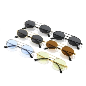Retro oval double bridge sunglasses in multiple frame colors and tinted lenses