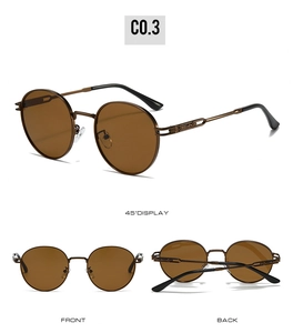 Vues détaillées de lunettes de soleil ovales vintage avec verres bruns et monture bronze