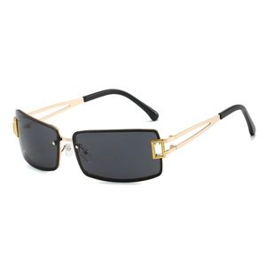 Lunettes de soleil Y2K carrées sans monture avec cadre doré et détails en cristal
