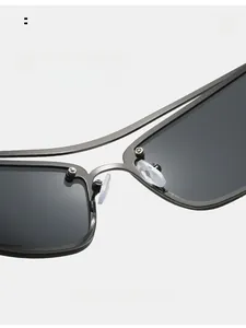 Detail of comfortable silicone nose pads on Y2K rectangular metallic sunglasses