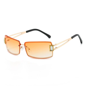 Lunettes de soleil rectangulaires sans monture avec verres dégradés orange et branches dorées