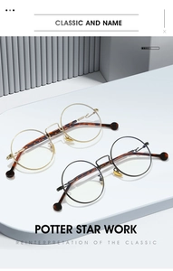 Detailed view of gold and black round metal frames with tortoiseshell temple tips