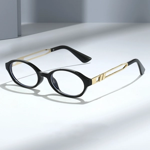 Oval Anti Blue Light Glasses Plastic Optical Frame Hollow Metal Temples Vintage Fashion Eyewear For Women And Men