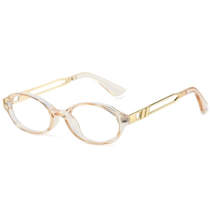 Fashion oval blue light blocking glasses with champagne frames and golden metal temples