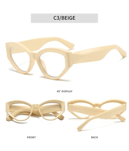 Detailed views of beige cat-eye blue light blocking glasses frames in color C3 finish