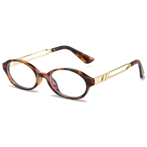 Retro champagne round frame anti-blue light glasses with hollow gold metal temples