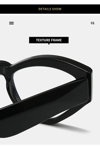 Close-up of polished black chunky cat-eye glasses frame with sleek texture details