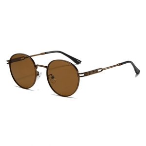 Lunettes de soleil rétro rondes avec verres bruns et branches ciselées en métal bronze