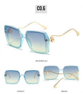 Détail de lunettes de soleil carrées surdimensionnées avec verres dégradés bleu et jaune