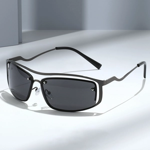 Y2K Sunglasses Metal Frame Wavy Arms Half Rimless UV Protection Futuristic Millennial Style For Women Men Accessories