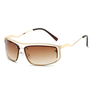 Y2K half-frame metal sunglasses with brown gradient lenses and wavy gold temples