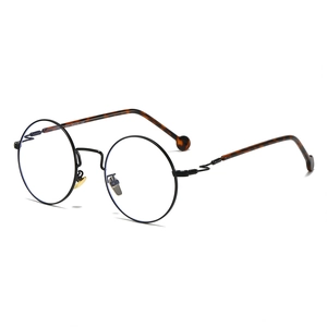 Classic round metal blue light blocking glasses with tortoiseshell tips model S221