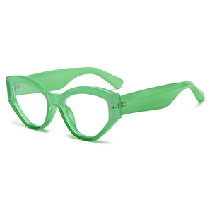 Green translucent cat-eye polygon blue light glasses with geometric resin frames