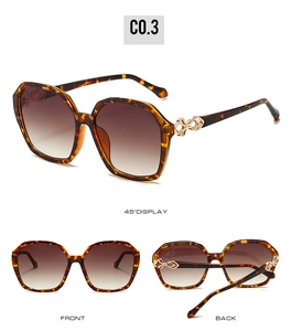 Three-angle views of large square tortoiseshell sunglasses with brown gradient lenses