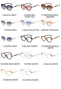 Detailed grid of vintage round sunglasses and cat eye frames with gold infinity hinges