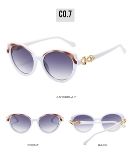 Fashion sunglasses with white frames and infinity gold detail in multi-angle views