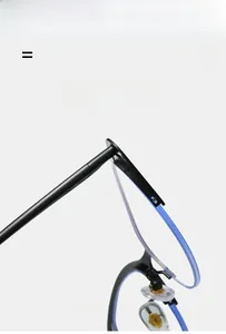 Detail of super elastic metal hinges on cat-eye blue light blocking glasses frame