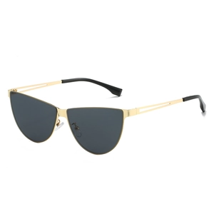 Modern cat-eye sunglasses with gold metal hollow-out frames and dark tinted lenses
