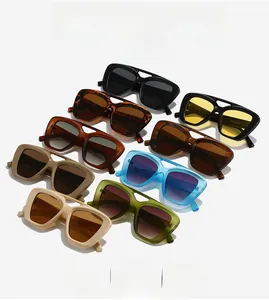 Collection of colorful retro oversized sunglasses with stylish double bridge design