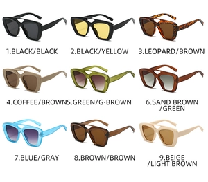 Selection of large square sunglasses with double bridge frames in nine varied color options