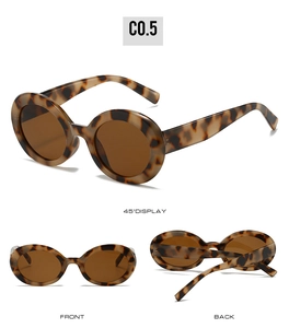 Three-angle view of vintage tortoiseshell oval sunglasses with UV protection brown lenses