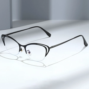Fashion Metal Cat Eye Semi-Rimless Optical Glasses Frames Anti Blue Light Hollow Butterfly Style For Women Unisex