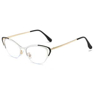 Stylish bicolor cat-eye metal frame glasses with gold temples and anti-blue light lenses