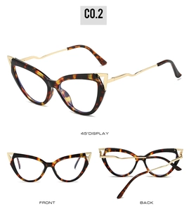 Three-angle views of cat-eye tortoiseshell frames with wavy golden metal temples