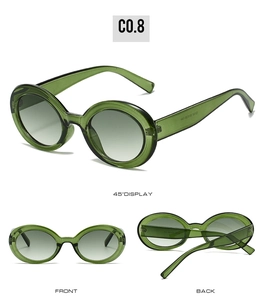 Multi-angle view of retro oval sunglasses in translucent green frame with gradient lenses