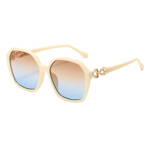 Fashionable oversized square sunglasses with cream frame and gradient lenses
