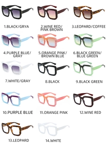 Collection of oversized square sunglasses in multiple colors and gradient lenses
