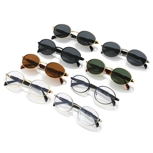 Oval metal sunglasses in various colors including gold and black frames with UV protection