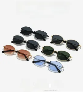 Close-up of cat-eye metal frame sunglasses in various colors with anti-UV lenses