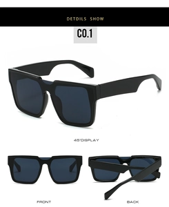 Fashionable black square sunglasses with thick temples and dark grey lenses for women