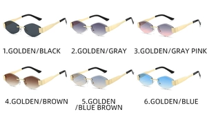 Detail view of rimless diamond-cut sunglasses in multiple gradient lens color options