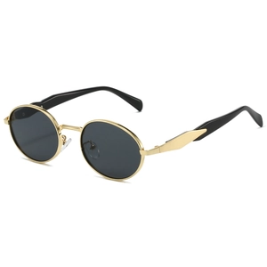 Classic oval sunglasses with gold metal frame and dark lenses for UV protection